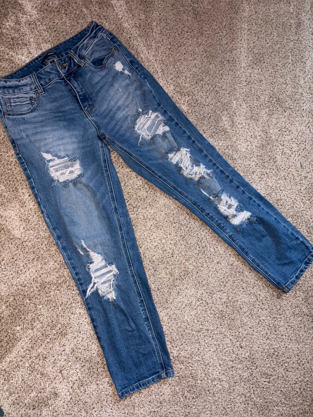 Fashion Nova Distressed Dark Blue High-Rise Jeans